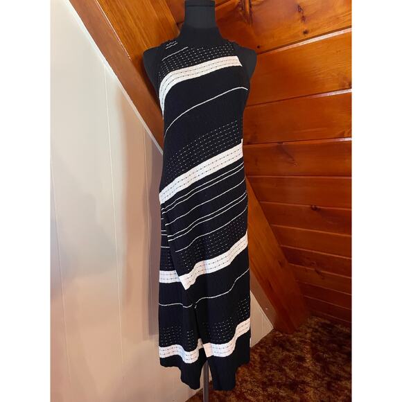 Anthropologie Midi Knit Dress Wrap Style Mock Neck Striped Sweater Dress sz M - Picture 1 of 8